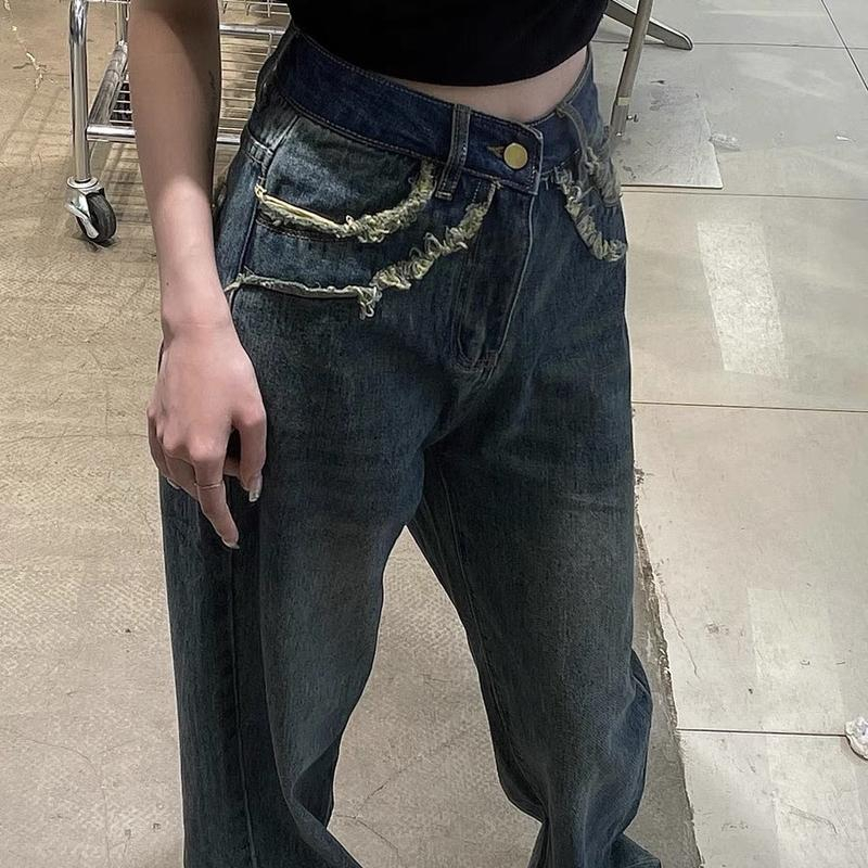 Quần jean nữ ống rộng dáng suông phối lưng tua rua kiểu siêu lạ chất dày dạn FJ02 | BigBuy360 - bigbuy360.vn