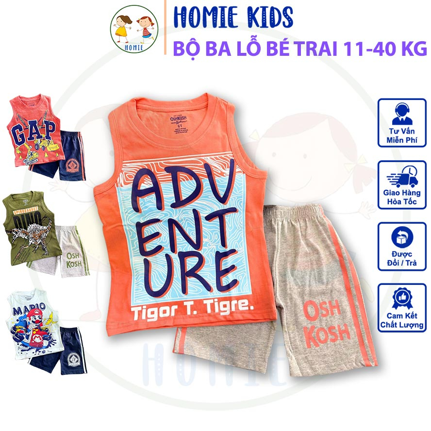 Đồ bộ cotton bé trai size đại 11-40 kg set quần áo sát nách ba lỗ cho bé trai mặc mát in hoạt hình động vật Homie Kids