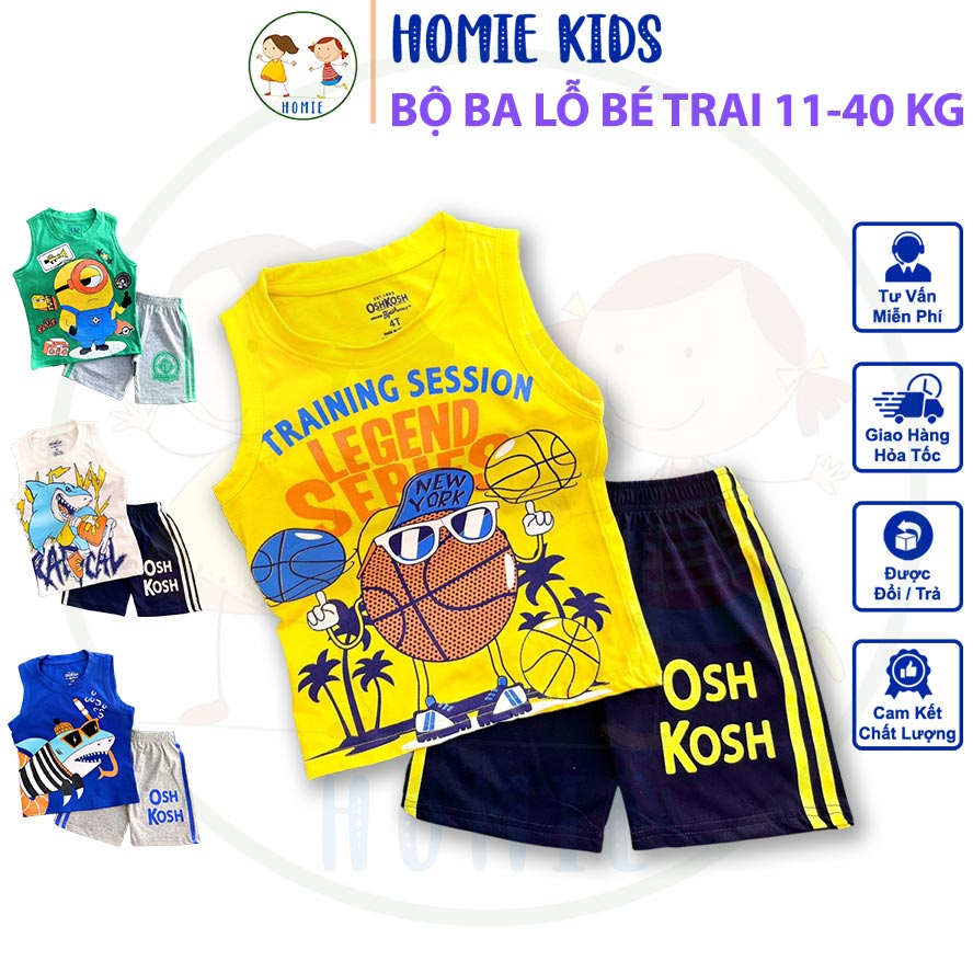 Đồ bộ sát nách bé trai size đại 11-40 kg set quần áo ba lỗ thun cotton cho bé trai mặc mát in hoạt hình ôtô Homie Kids