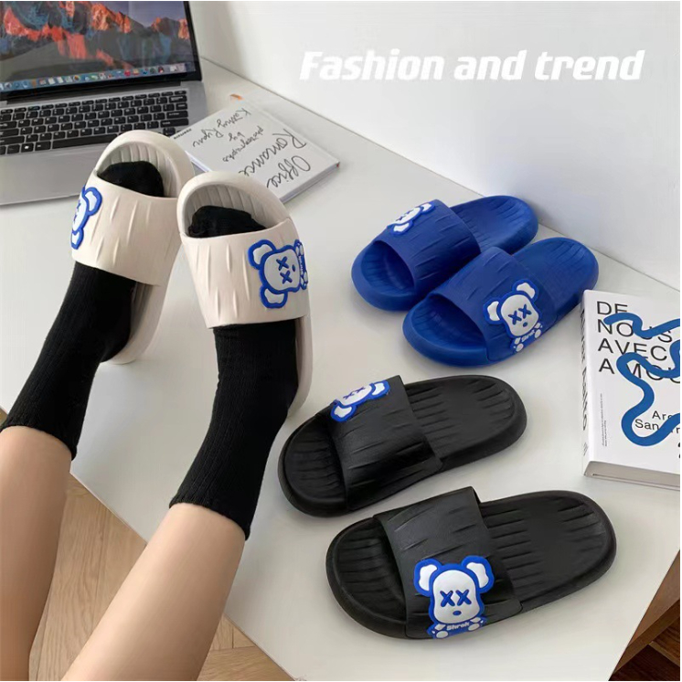 Dép quai ngang đúc nguyên khối form bánh mì GẤU Hàn Quốc dễ thương dép đôi dép nhóm đi chơi biển giá rẻ chụp ảnh cá tính