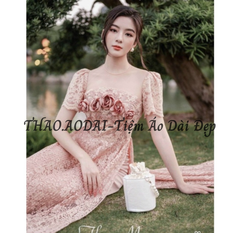 Áo dài , áo dài cách tân LORISA ren kết hợp với hoa kết ngực siêu sang chảnh