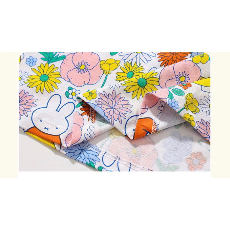 Váy bé gái cộc tay thun cotton mùa hè, hoạ tiết bé thỏ tinh nghịch