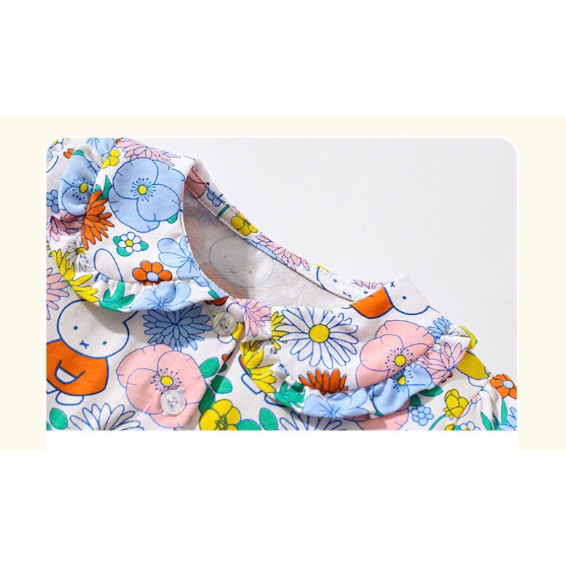 Váy bé gái cộc tay thun cotton mùa hè, hoạ tiết bé thỏ tinh nghịch