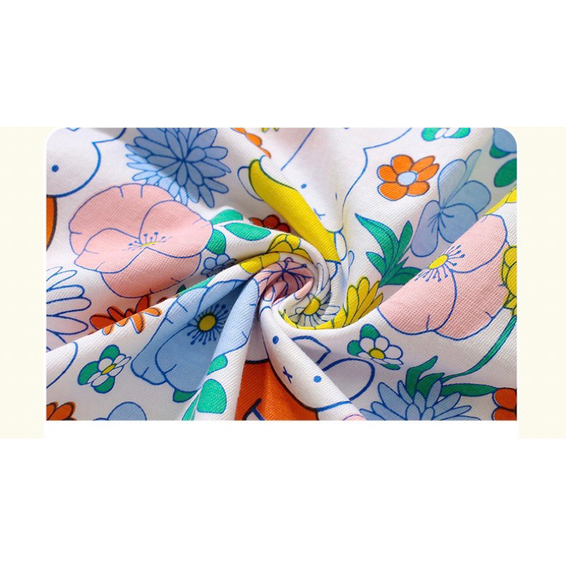 Váy bé gái cộc tay thun cotton mùa hè, hoạ tiết bé thỏ tinh nghịch