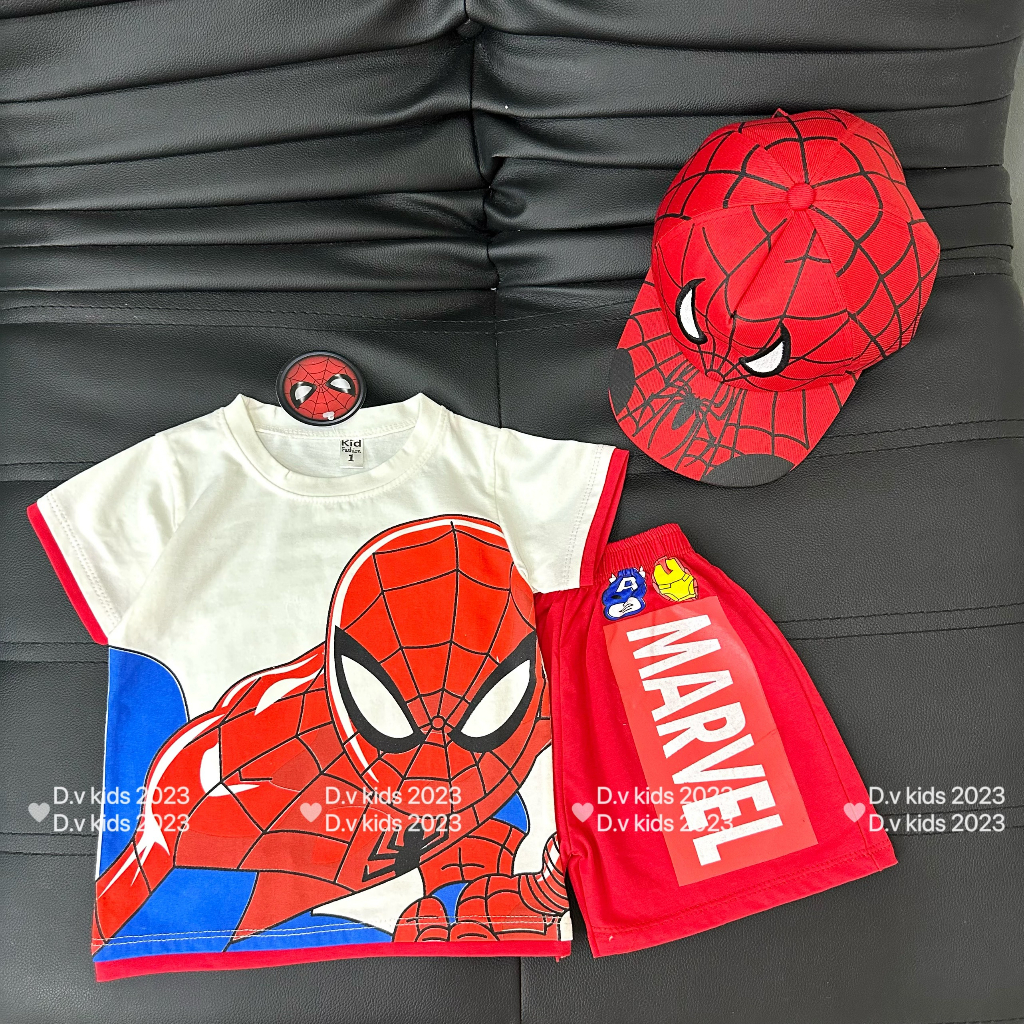 Đồ bộ bé trai , sét 3ct bộ quần áo siêu nhân nhện cotton tặng kèm mũ siêu ngầu cho bé trai