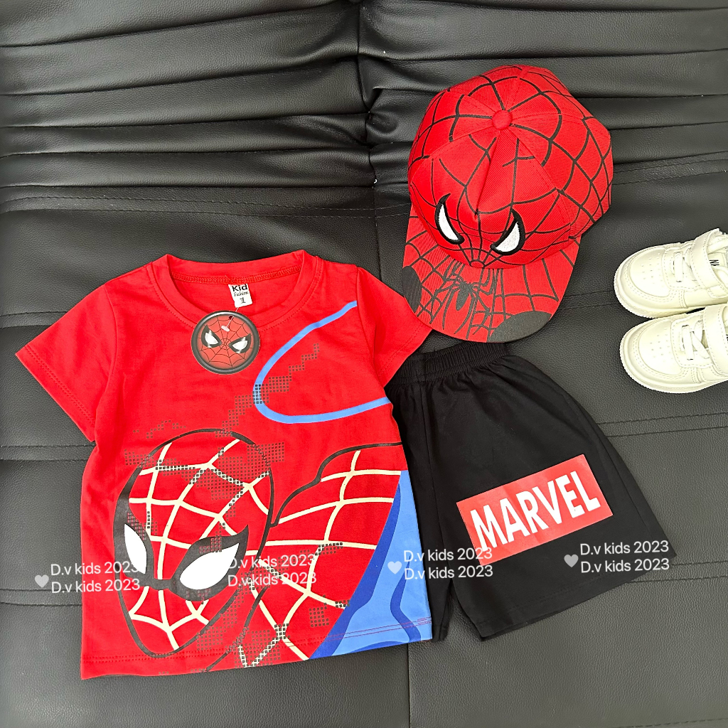 Đồ bộ bé trai , sét 3ct bộ quần áo siêu nhân nhện cotton tặng kèm mũ siêu ngầu cho bé trai