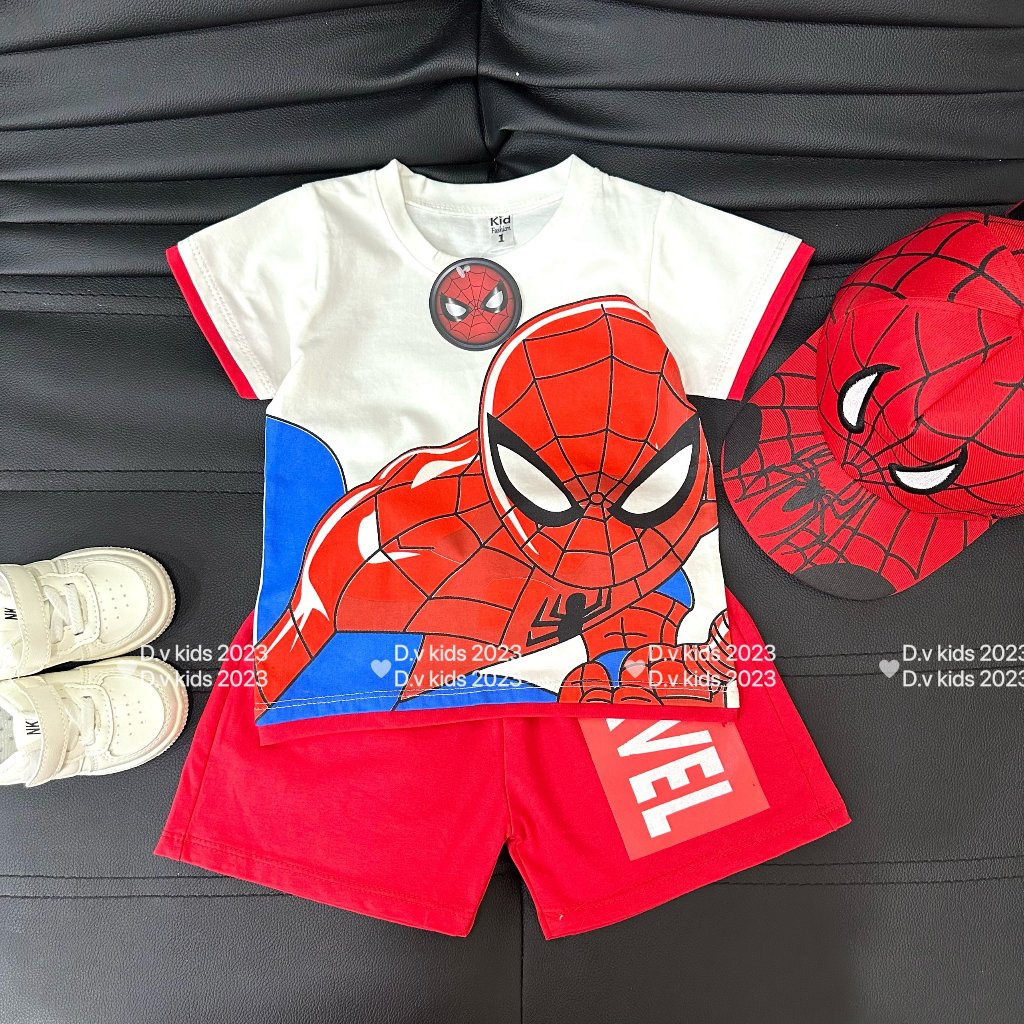 Đồ bộ bé trai , sét 3ct bộ quần áo siêu nhân nhện cotton tặng kèm mũ siêu ngầu cho bé trai