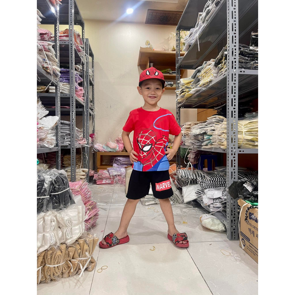 Đồ bộ bé trai , sét 3ct bộ quần áo siêu nhân nhện cotton tặng kèm mũ siêu ngầu cho bé trai