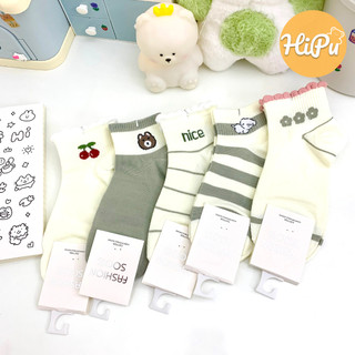 Tất cổ ngắn mix họa tiết gấu cherry dễ thương