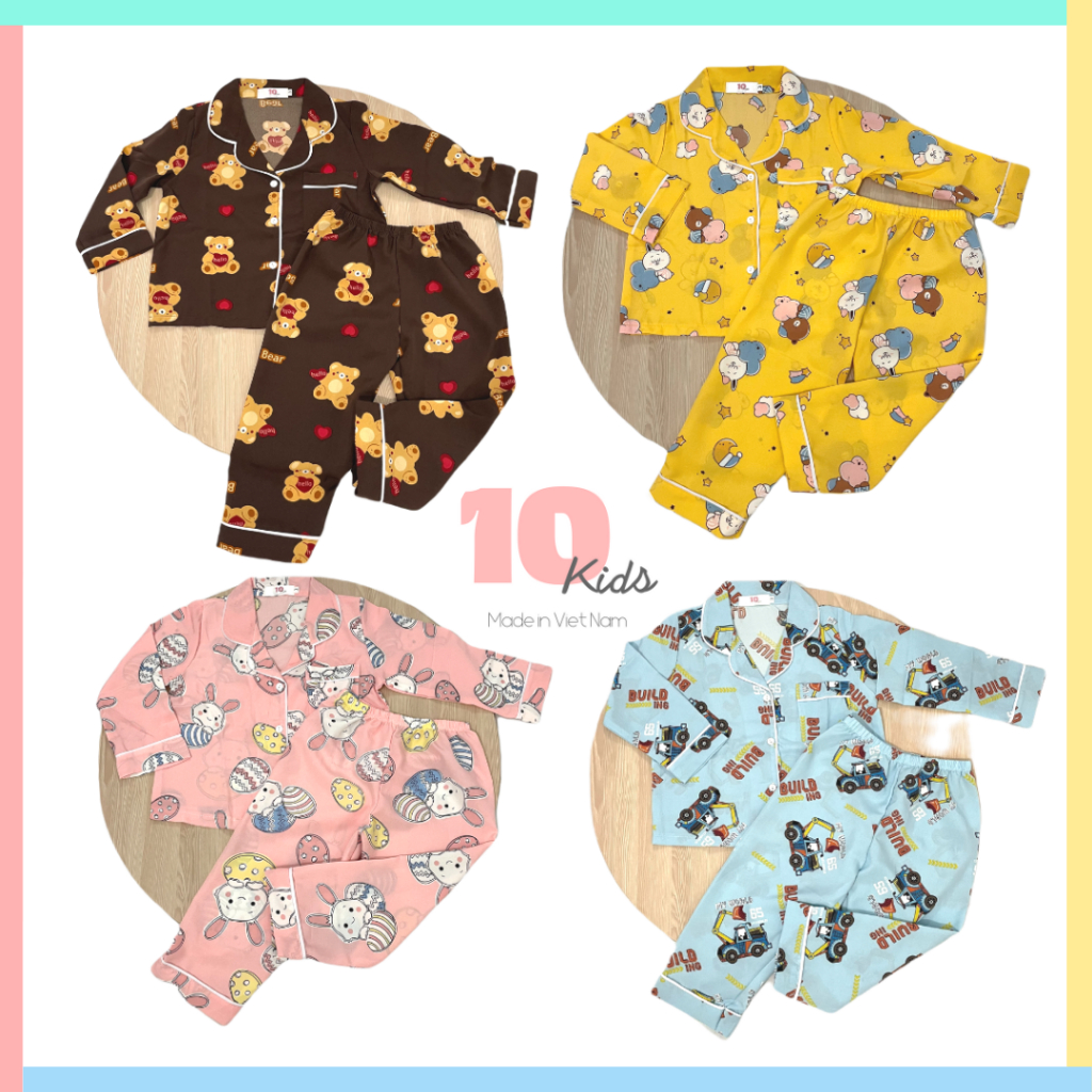 Bộ Pijama Dài Tay Cho Bé Trai Bé Gái Chất Lụa Hàn Mềm Mịn Mặc Cực Thích - Đồ Ngủ Cho Bé/ Đồ Mặc Nhà Cho Bé