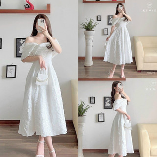 Đầm nữ dự tiệc xòe bèo vai [Có Mút Ngực] với tôn màu trắng sang trọng dành cho các nàng diện đi tiệc, đi chơi