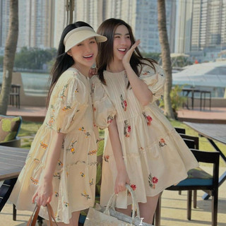 Đầm váy nữ baby tay phồng dập ly ngực với tôn 2 màu sang chảnh dành cho các nàng diện đi chơi.