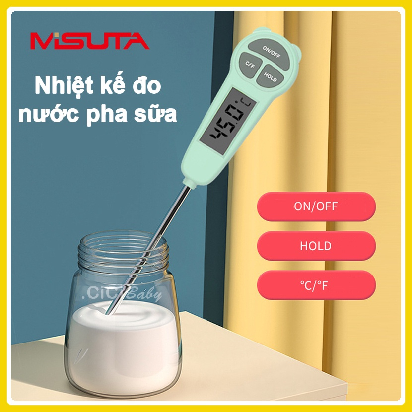 Nhiệt kế điện tử đa năng MISUTA đo nước pha sữa, thực phẩm - Được làm từ thép không gỉ 304 - An toàn cho bé