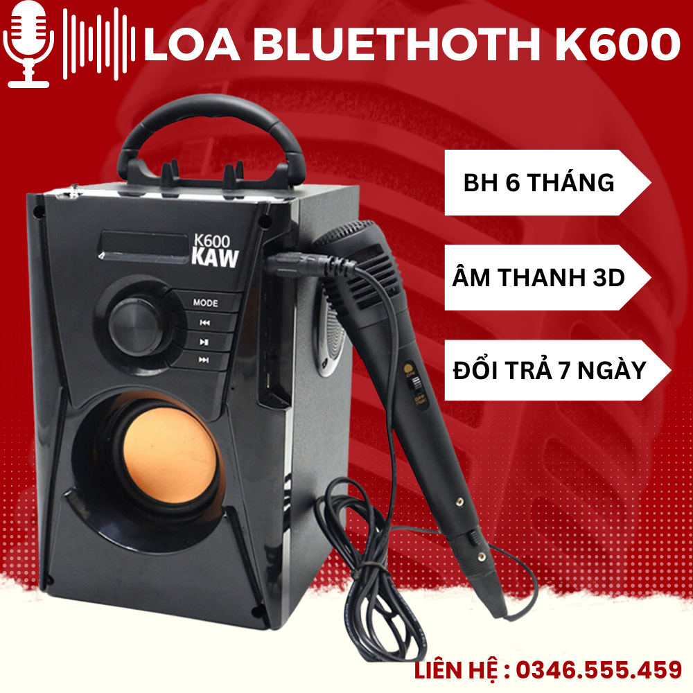 Loa buletooth KAW-K600, Loa hát karaoke mini tặng kèm 1 mic hát -Bảo hành toàn quốc 12 tháng