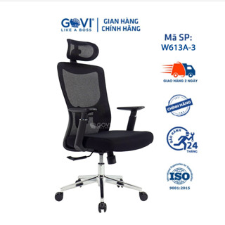 Ghế xoay văn phòng Govi W613A-3 có tựa đầu lưng lưới nâng hạ di chuyển nhẹ nhàng.
