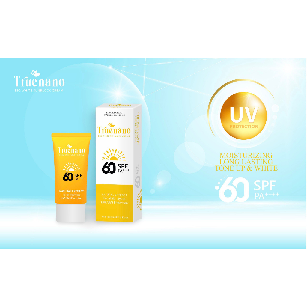 KEM CHỐNG NẮNG TRẮNG DA - TRUENANO BIO WHITE SUNBLOCK CREAM  tuýp 50ml