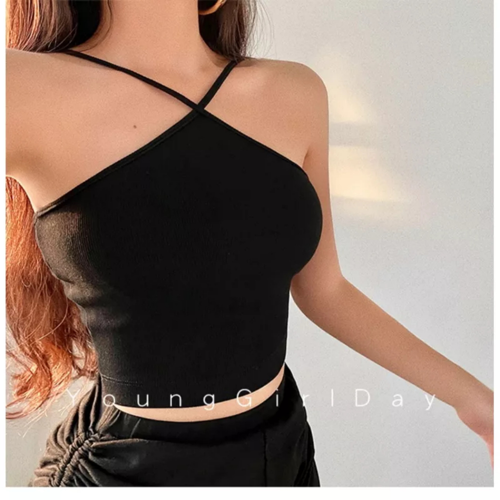 Áo Bra Quây Tăm Cổ Yếm 2 dây Buộc Không Đệm Ôm body B05