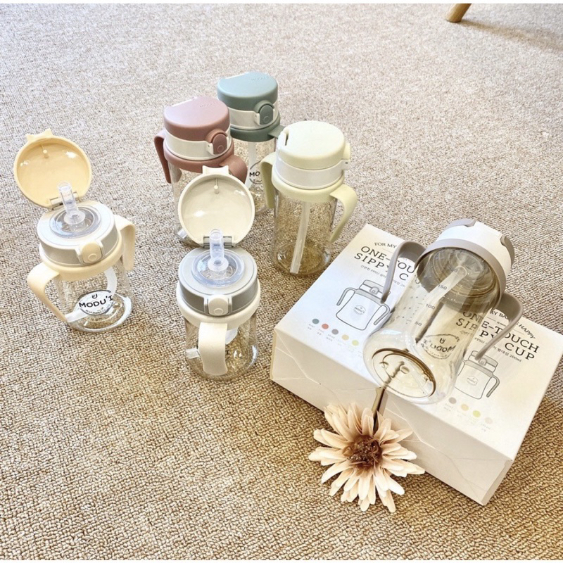 Bình tập hút Bluemama Modui uống nước/ Bình nắp bật One Touch Cap Bluemama Modui 200-260ml cho bé từ 6 tháng