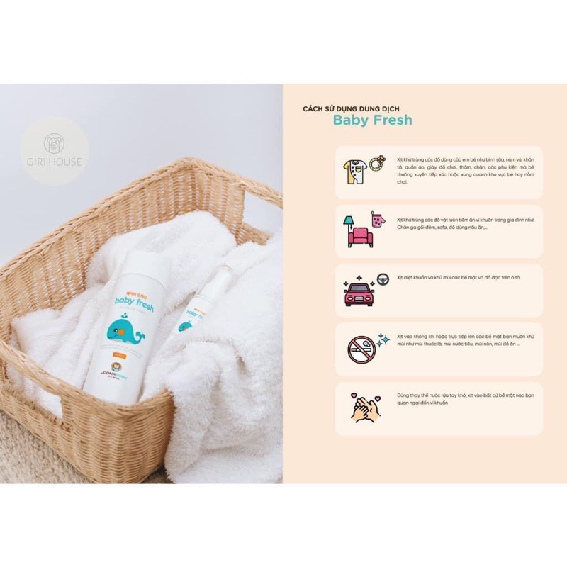 Xịt diệt khuẩn Baby Fresh - JOONA BABY Hàn Quốc- diệt khuẩn đồ chơi, tiệt trùng bình sữa, núm ti giả cho bé