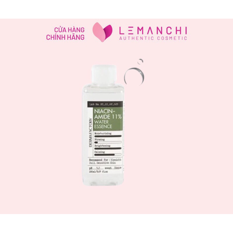 Nước tinh chất dưỡng trắng Niacinamide 11% Derma Factory 150ml