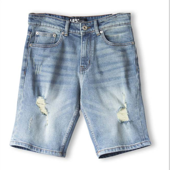 Quần short jean nam LAB+ COTTONLAB quần bò ngắn xanh rách cao cấp mã - Xanh211001