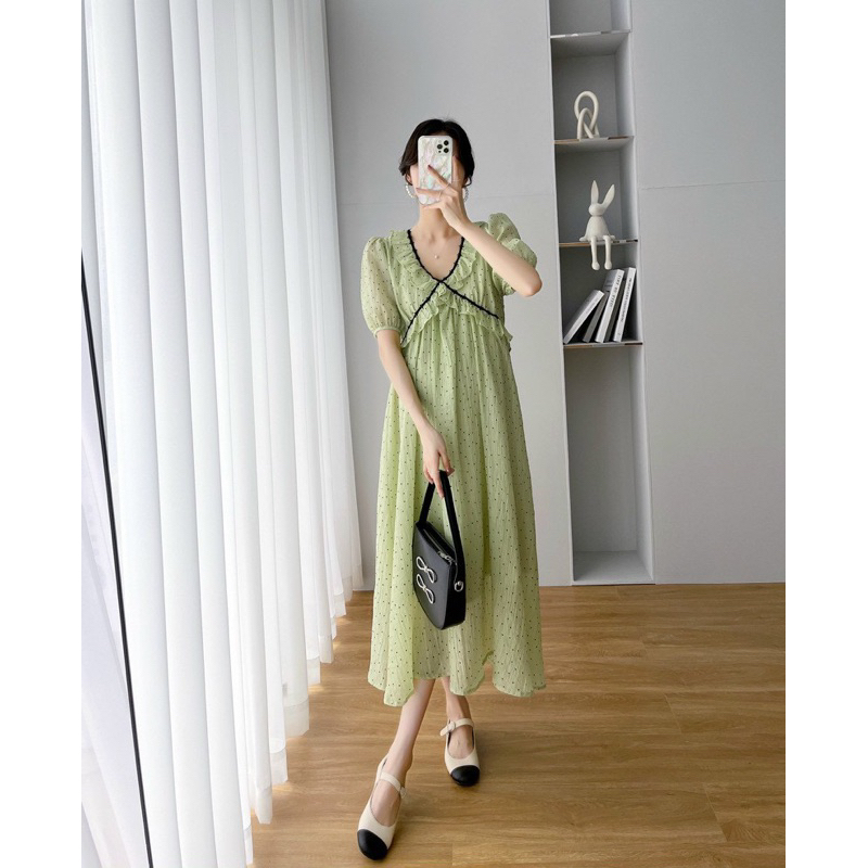 Đầm Bầu Hai Lớp Chấm Bi Siêu Xinh Mã HH0228