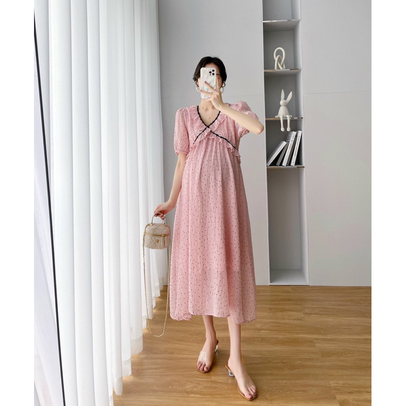Đầm Bầu Hai Lớp Chấm Bi Siêu Xinh Mã HH0228