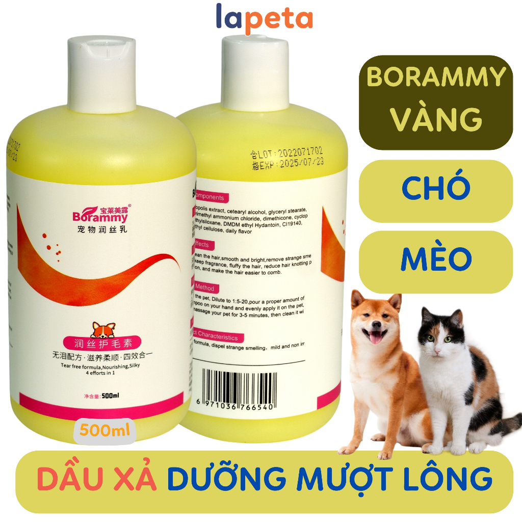 Sữa tắm cho chó mèo thú cưng lưu hương mượt lông diệt ve rận chữa viêm da khử hôi 500ml BORAMMY Lapeta