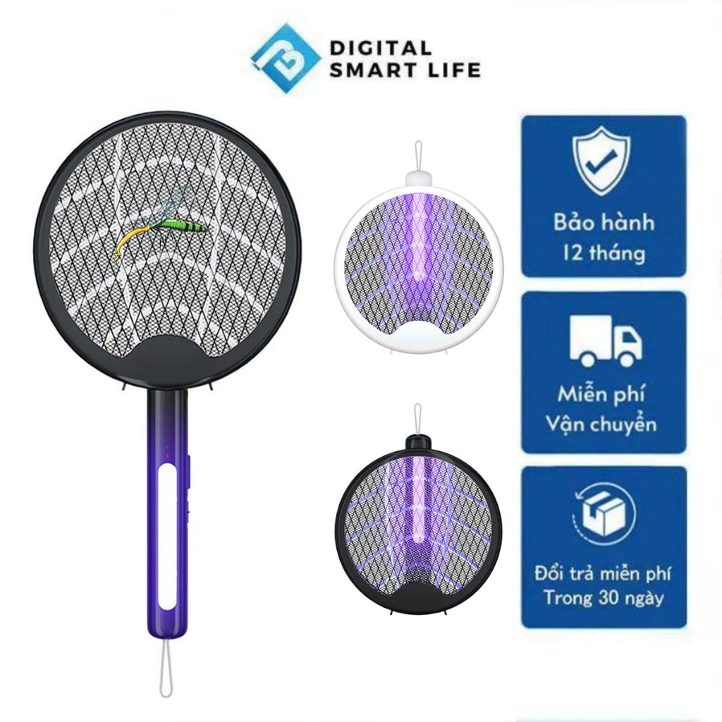 Vợt Muỗi Thông Minh Gấp Gọn 3 In 1 Cao Cấp Kiêm Đèn Bắt Muỗi Tự Động Công Suất Lớn Diệt Muỗi Côn Trùng An Toàn Hiệu Quả
