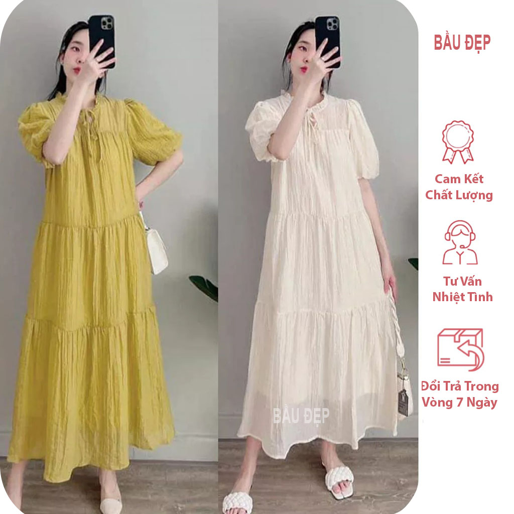VÁY BẦU MAXI VOAN TƠ 2 LỚP- ĐẦM BẦU CÔNG SỞ ĐẸP