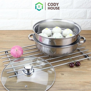 Nồi hấp inox 2 tầng - dùng được bếp từ, bếp ga, bếp hồng ngoại, Nồi hấp inox 2 tầng vung kính 28cm CODY HOUSE