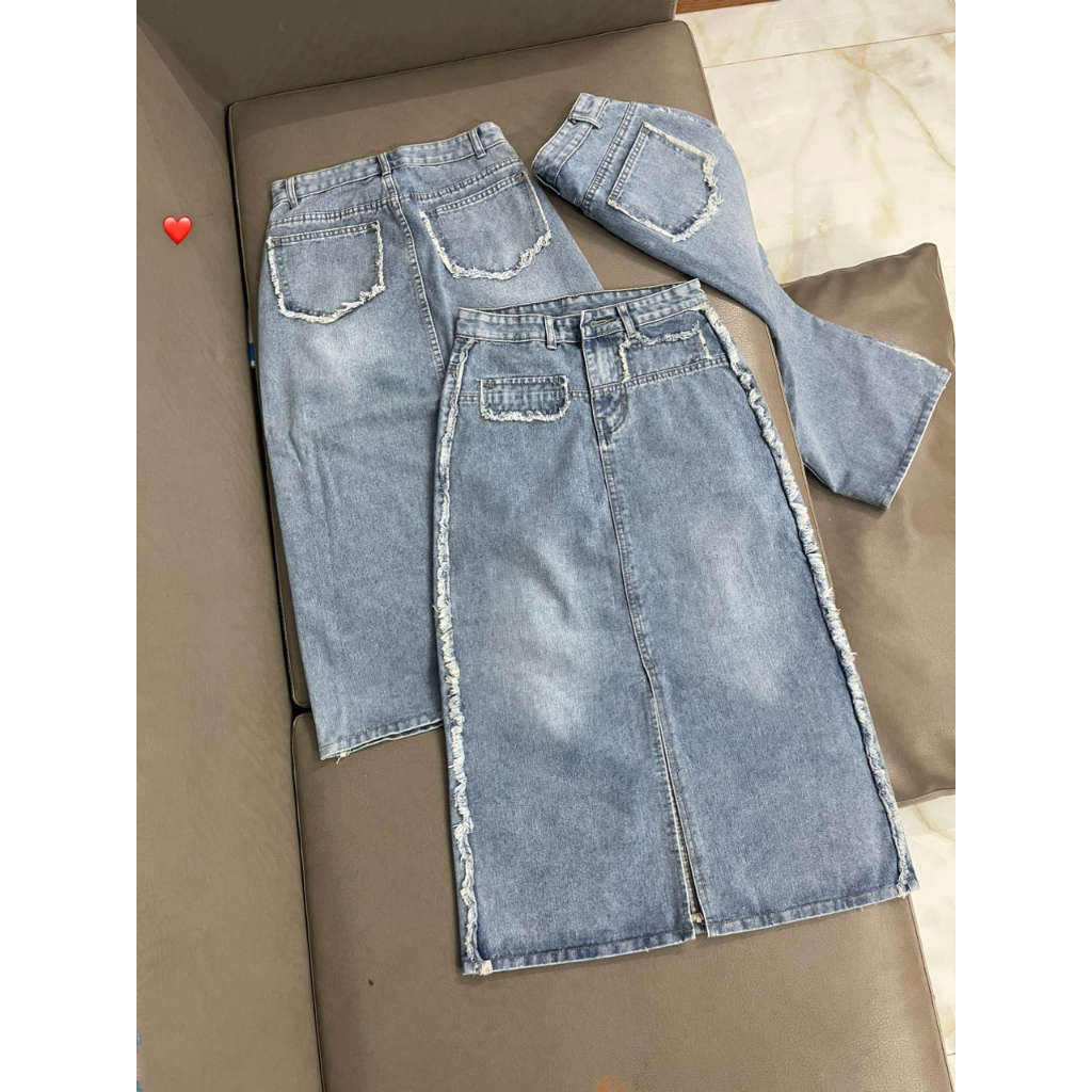 Chân váy jean dáng dài phối túi bèo hot trend có 3 size SML