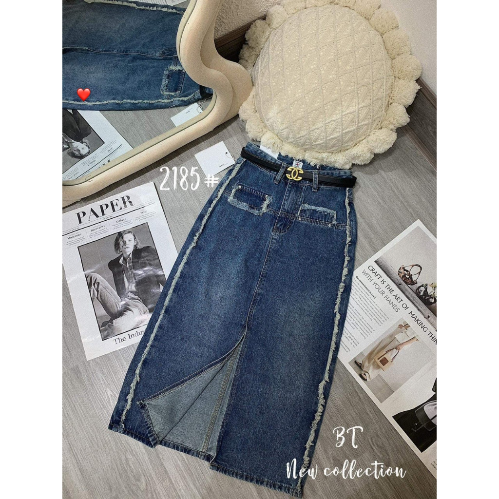 Chân váy jean dáng dài phối túi bèo hot trend có 3 size SML