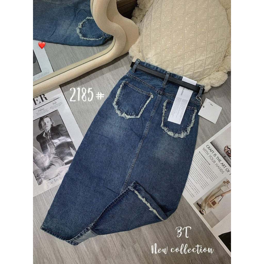 Chân váy jean dáng dài phối túi bèo hot trend có 3 size SML