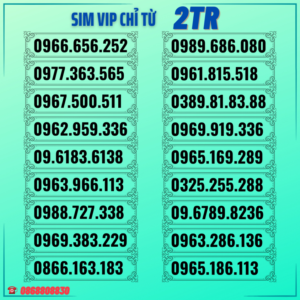 Sim viettel trả trước số đẹp tài lộc đầu 09 03 Sim viettel chỉ từ 2 Triệu list 2 - Hỗ Trợ Đăng Ký Chính Chủ