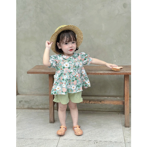 Bộ đồ bé gái (8-20kg) dễ thương áo babydoll hoa nhí