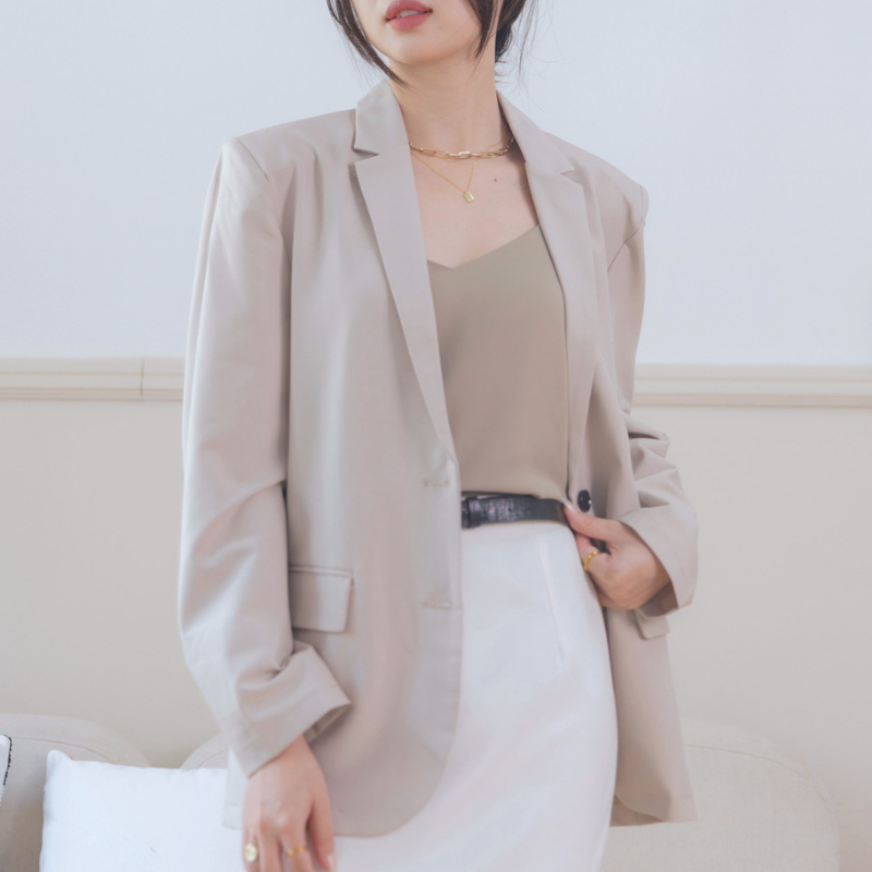 Áo blazer nữ áo vest nữ màu kem Khàn form chuẩn đẹp hai nút chất cotton khoác công sở tay dài 1 lớp phong cách Hàn Quốc