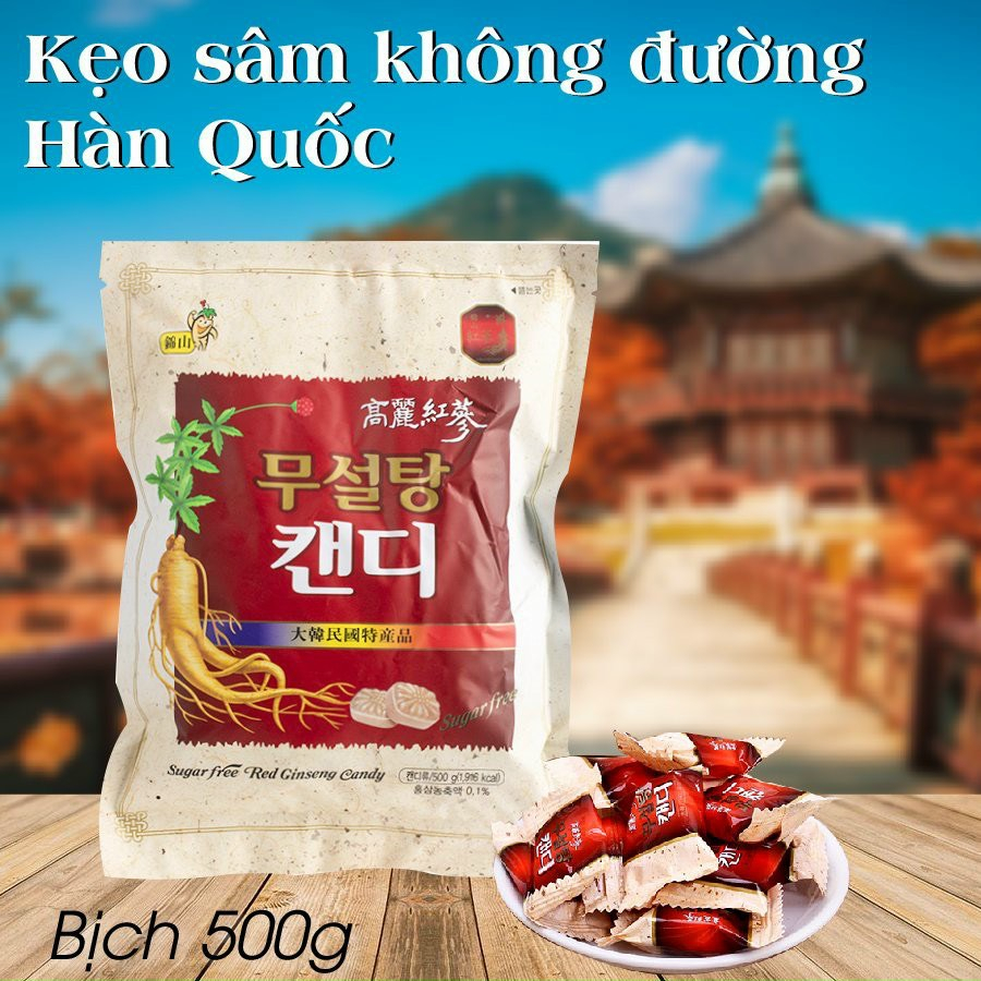KẸO SÂM HÀN QUỐC KHÔNG ĐƯỜNG 500G GÓI TRẮNG