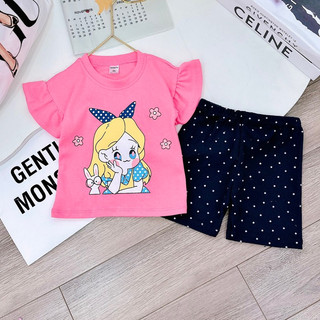  Bộ tay bèo quần lửng bé gái in hoạ tiết 
