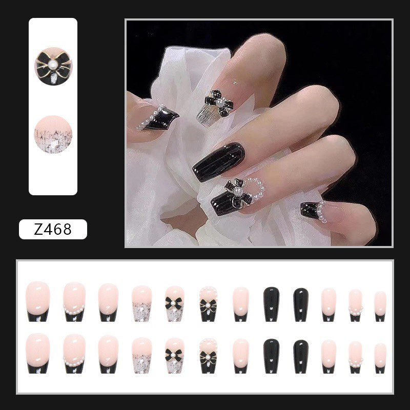 - Móng Tay Giả Đính Đá Kèm Keo, 1 bộ 24 móng