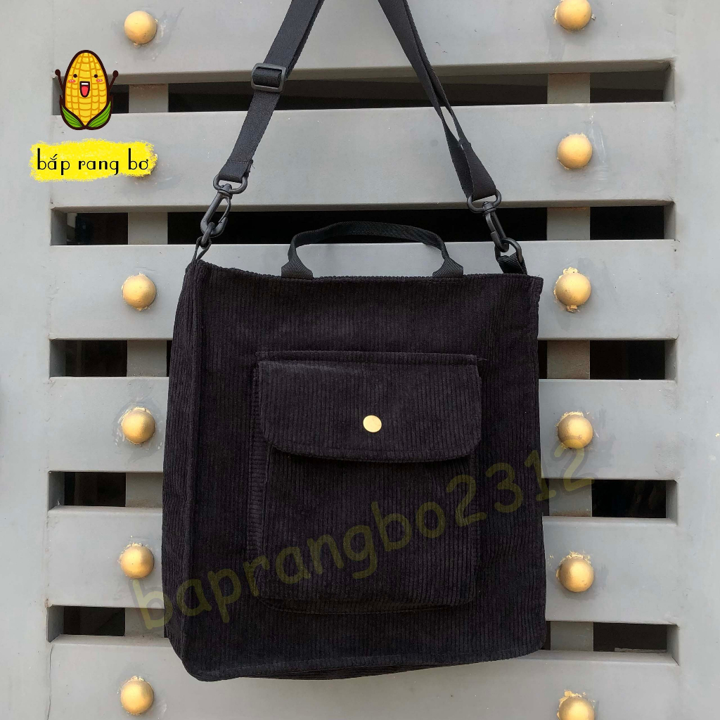 Túi đeo chéo vải nhung tote nam nữ unisex ngăn túi nhỏ bên ngoài đựng sách a4 túi vải đi học đi chơi