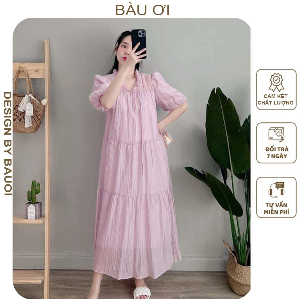[BAUOII V259] ĐẦM VÁY BẦU TIỂU THƯ HÀNG THIẾT KẾ CHẤT VOAN TƠ 2 LỚP ĐẸP - ĐẦM BẦU BABYDOLL CÔNG SỞ CHẤT MỀM MÁT FREESIZE