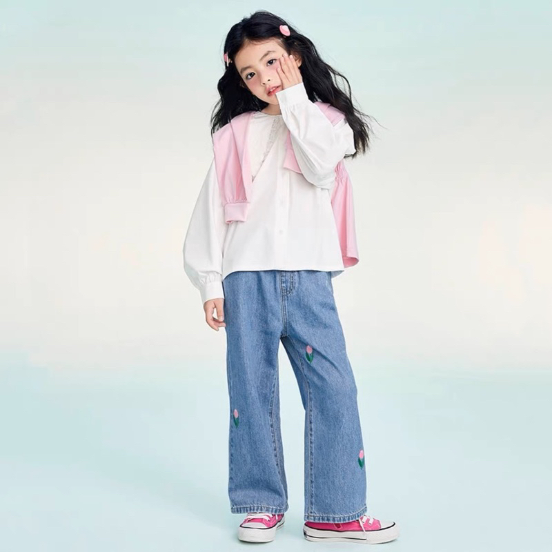 Quần jeans mềm ống xuông bé gái