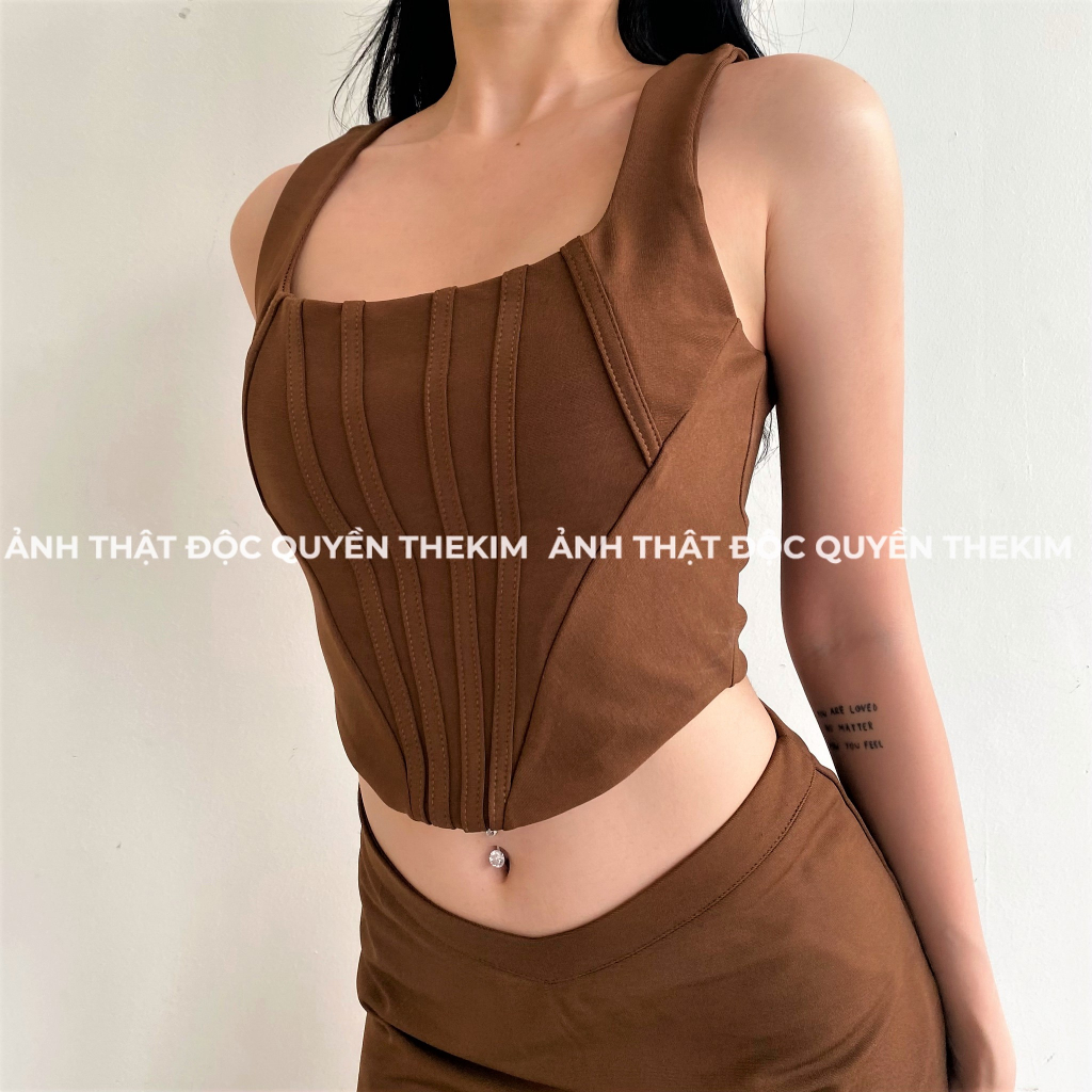 Áo croptop 2 dây áo kiểu corset khóa lưng The Kim , áo 2 dây bản to cổ vuông A157 | BigBuy360 - bigbuy360.vn