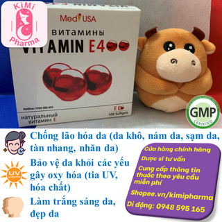 Vitamin e đỏ Vitamin E400 trắng sáng da,đẹp da,chống lão hóa - 100 viên/hộp