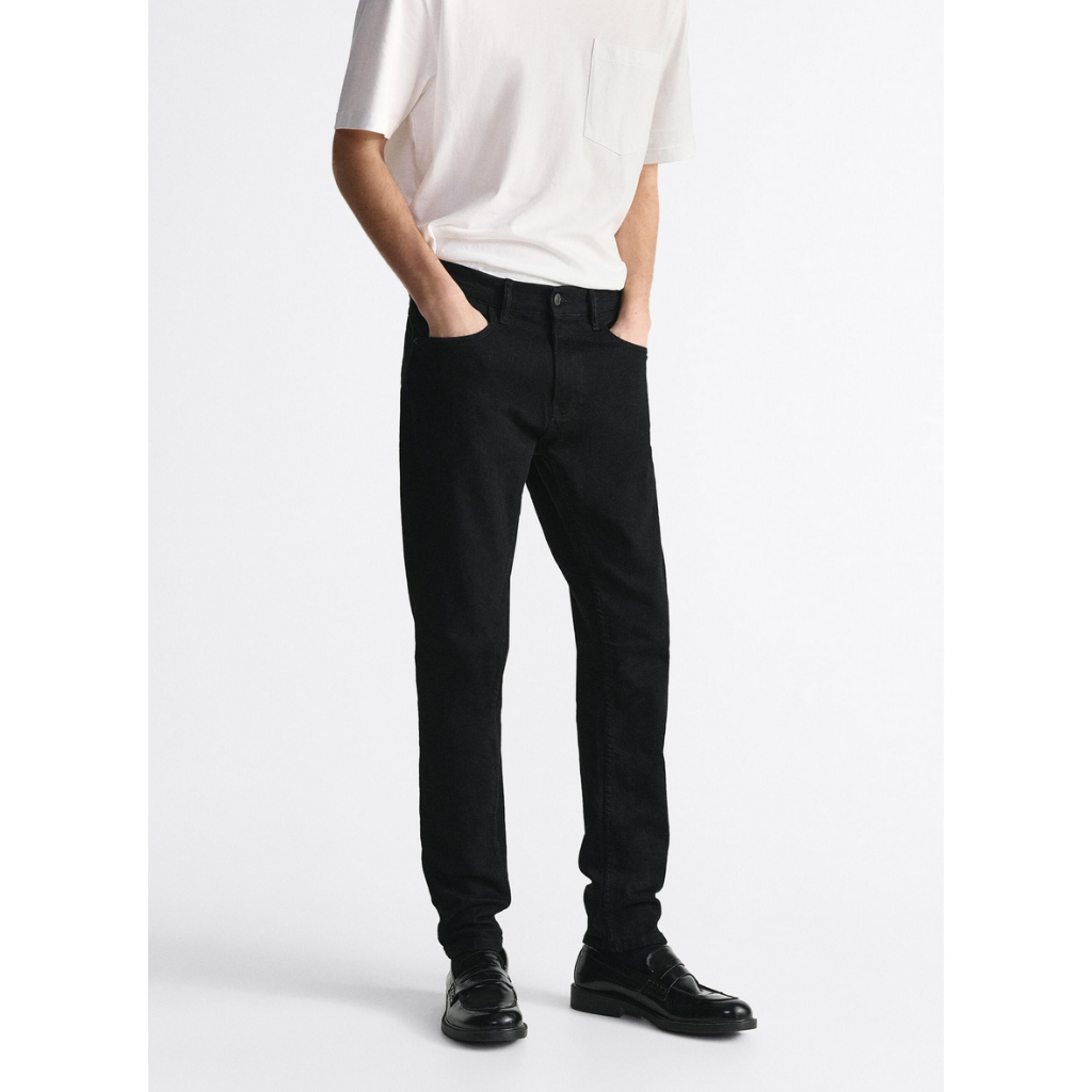 Quần jean nam LAB+COTTONLAB quần bò nam màu đen trơn, rách gối cao cấp chất co giãn không phai màu LAB10401