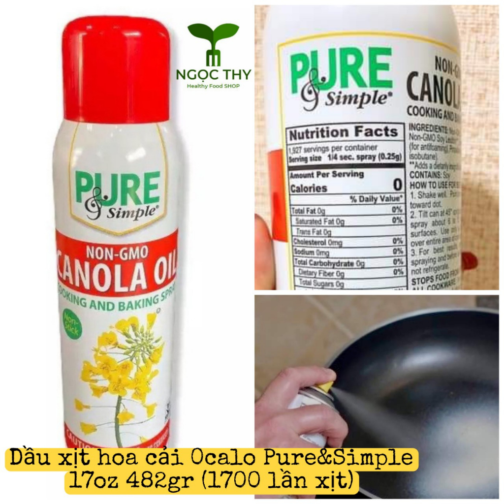 DẦU XỊT ĂN KIÊNG hoa cải 0 calo Pure & Simple cooking spray canola oil 17OZ
