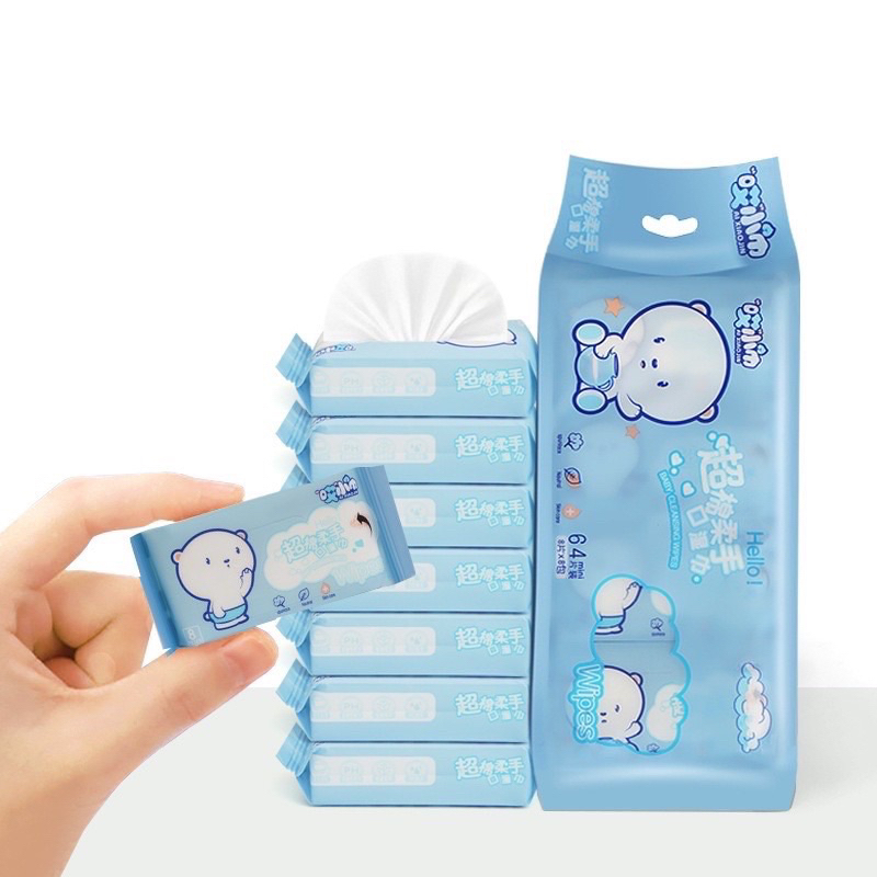 Khăn Giấy Ướt Mini Bỏ Túi Chính Hãng Nội Địa Trung Siêu Đáng Yêu 8 Gói/Túi