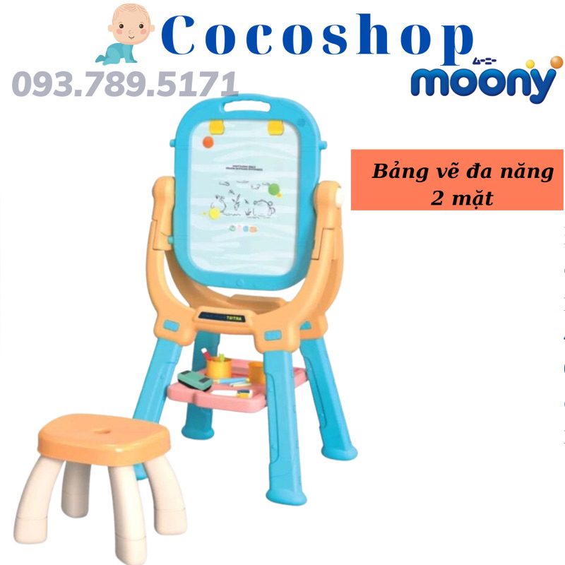Bộ bảng vẽ đa năng 2  mặt và ghế cho bé- Nhựa cao cấp- quà tặng Merries