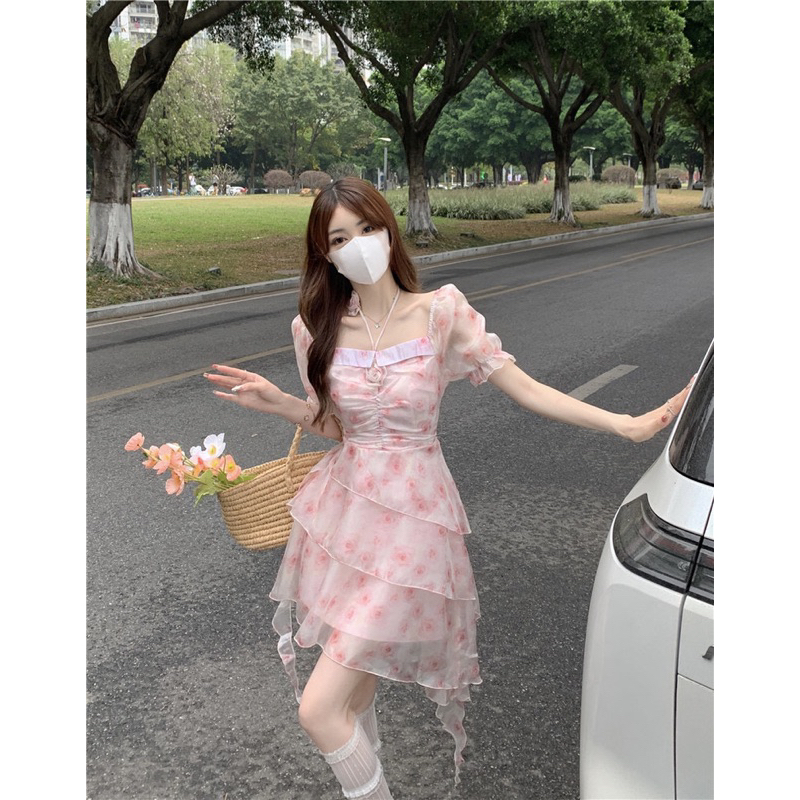 VIDEO ẢNH THẬT🖤Đầm tiểu thư ulzzang xếp li nhiều tầng dạo phố xinh xắn|Đầm công chúa xoè nhún bèo hoa nhí vintage retro